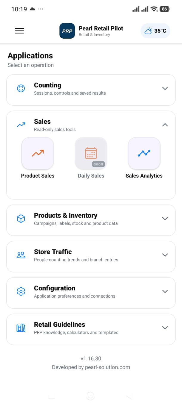 Sales application workspace