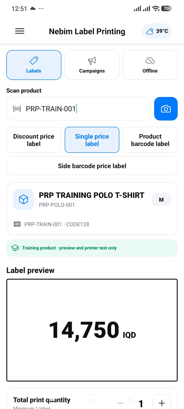 Single price label