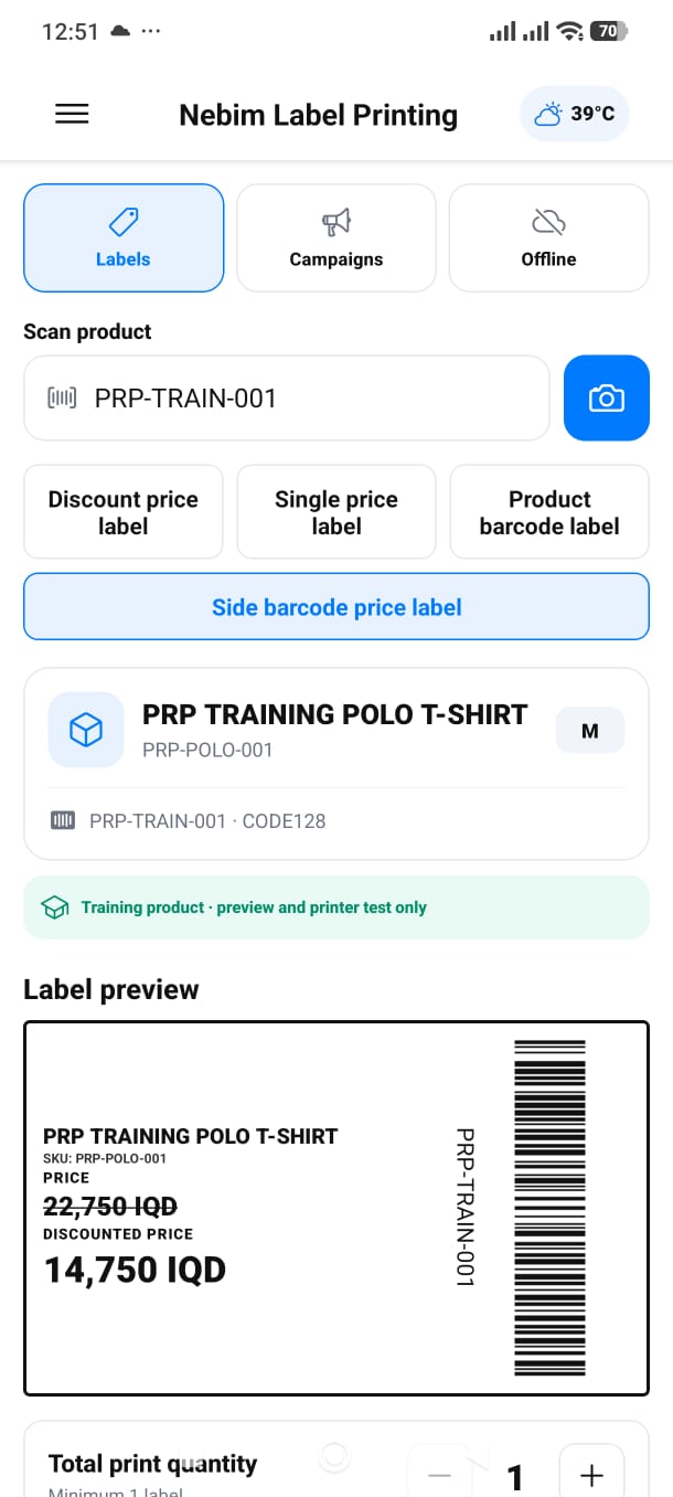 Side barcode price label