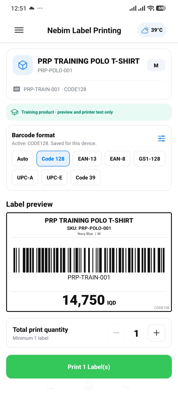 Mobile barcode label printing